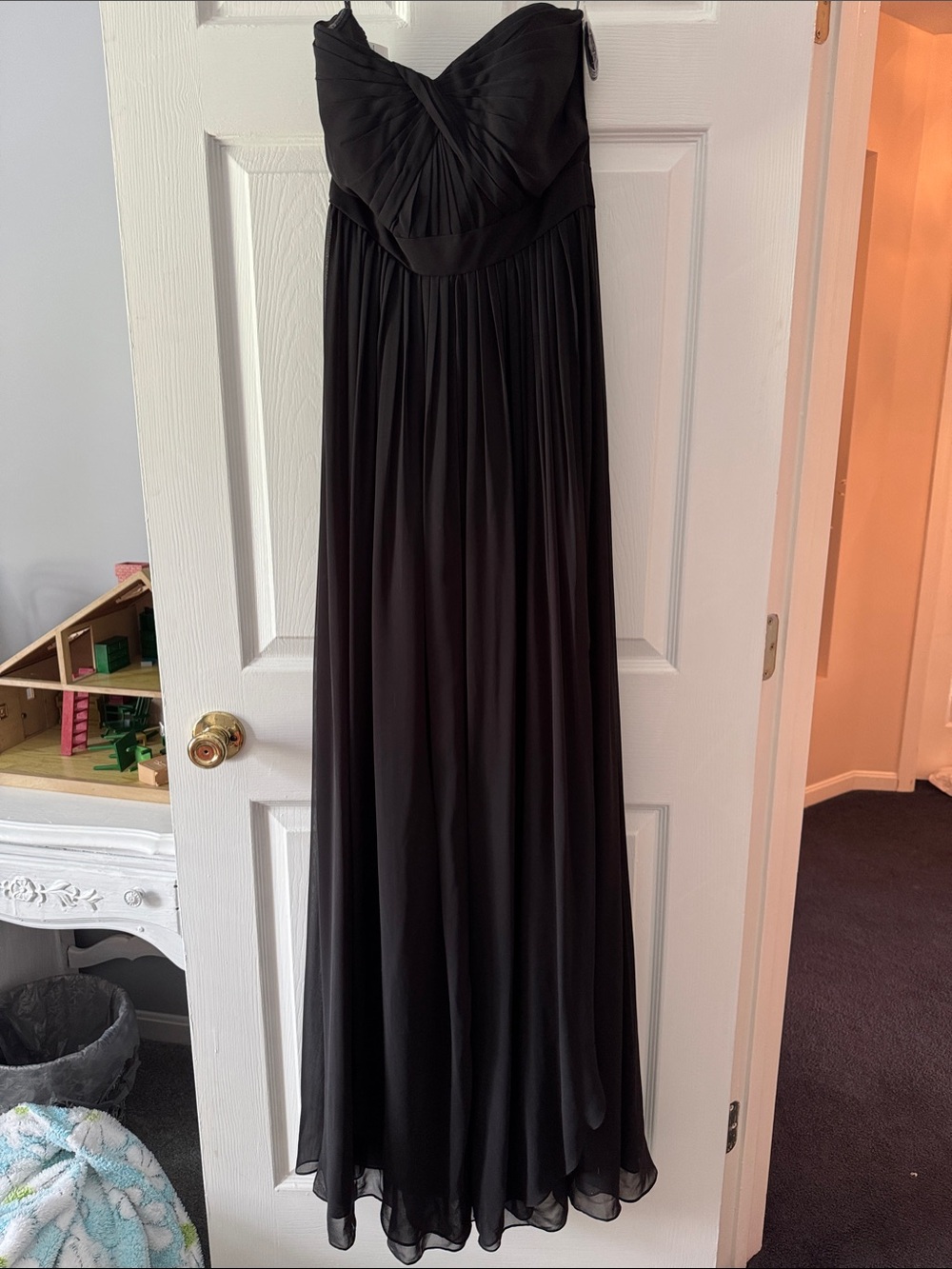 Jenny Yoo Black Strapless Ruched Chiffon Maxi Dress